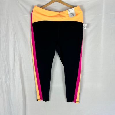 NWT Xersion Move 7/8 Ankle Leggings Womens XLarge Black Orange Pink